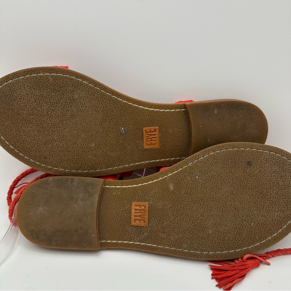 FRYE "Ruth" Whipstitch Ankle Strappy Sandals Flats in Coral US 7.5M - Picture 8 of 11